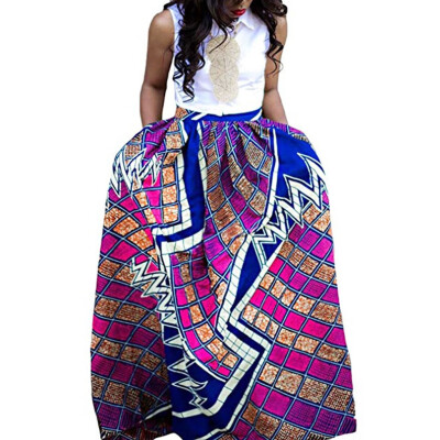 

Roseonmyhand Womens Fashion Leisure African Flower Long Skirt High Waist A-line Long Skirt