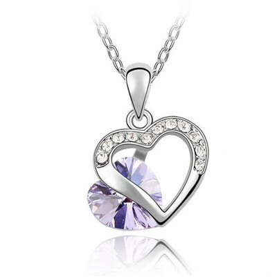 

HHYDE 9 Colors Fashion Crystal Pendant Necklaces CZ Heart Chains Necklaces Women Jewelry Coeur Necklaces