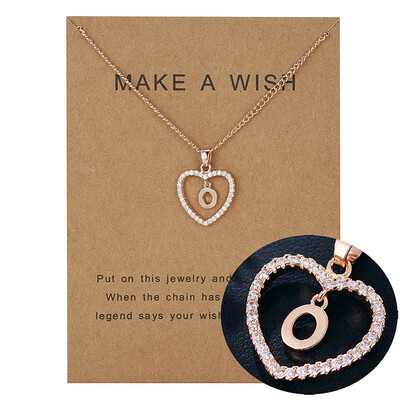 

Make A Wish 26 Letters Alphabet Pendant Necklace Cubic Zirconia Love Heart Crystal Charm Necklace for Women Jewelry With Card