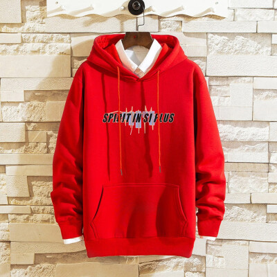 

Toponeto Mens Casual Fashion Letter Print Pullover Hooded Loose Hooded Sweater Coat