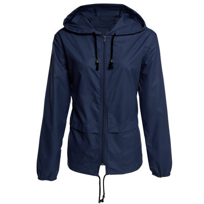 

Fashion Thin Section Ladies Waterproof Clothing Hooded Drawstring Outdoor Hiking Rain Jacket Jacket