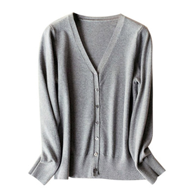 

Long Sleeve Thin V-collar Knitted for Women Pure Color Cardigan Sweater Loose Coat Woman