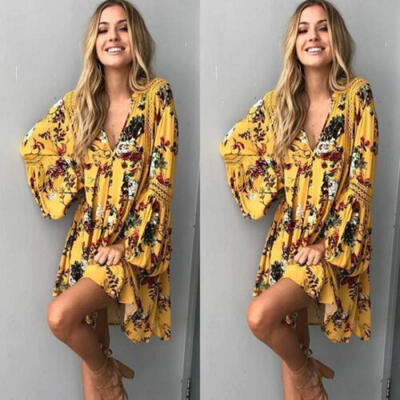 

Women Boho Floral Evening Party Cocktail Beach Bikini Cover Up Dress Sundress
