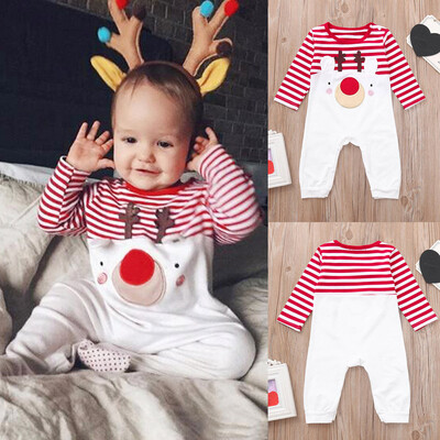 

Toddler Infant Baby Boys Girls Christmas Deer Striped Romper Jumpsuit Outfits