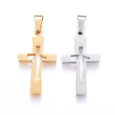 

304 Stainless Steel Pendants with Hollow Cross Mixed Color 29x165x22mm Hole 8x4mm