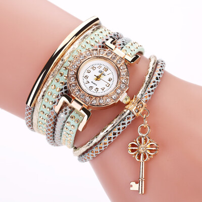 

DUOYA D168 Women Leather Diamond Bracelet Watch With Key