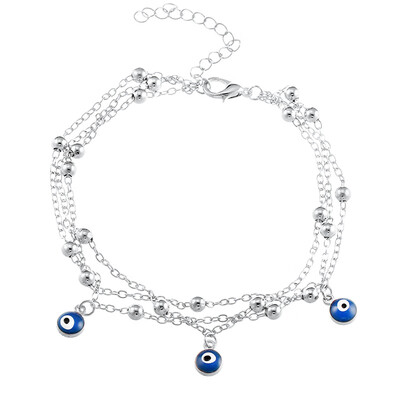 

Women Multi-layered Beaded Anklet Fashion Blue Eye Pendant Jewelry