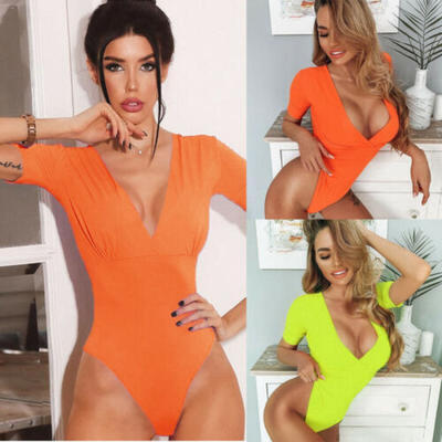 

US Fashion Women Lace V Neck Strappy T Shirt Bodysuit Leotard Vest Tops Jumpsuit