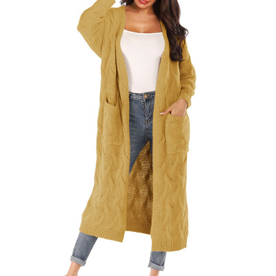 

Loose Solid Color Pocket Knit Thick Sweater Cardigan