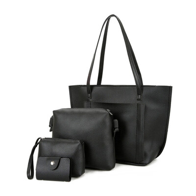 

4 PcsSet Women Faux Leather Cross Body Shoulder Bag Handbag Card Holder Clutch