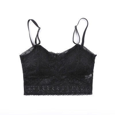 

Women Sexy Lingerie Lace Solid Color Full Cup Padded Short Beauty Strap Gathered Bra BlackWhite
