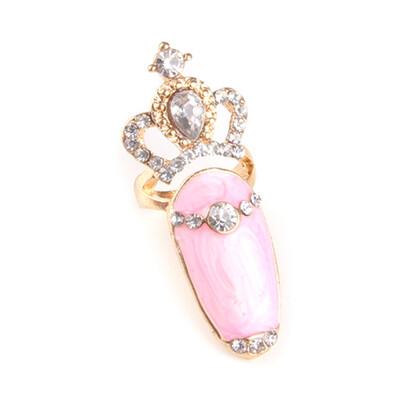 

1 Pc New Enamel Fingertip Rings Set Crown Rhinestone Above Knuckle Finger Nail Art Ring