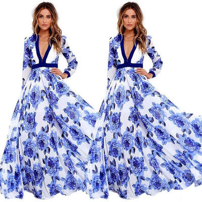 

Women Sexy Summer Chiffon Dress Boho Maxi Long Evening Party Dress Beach Dress Sundress