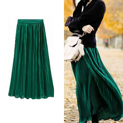 

Autumn Womens Party Casual Velvet Pleated Skirt High Waist Midi Long Dress