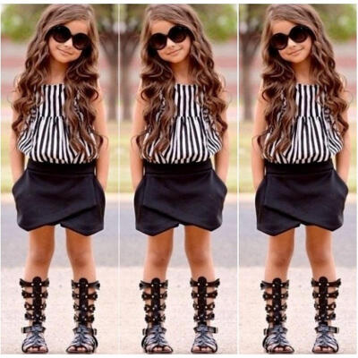 

Fashion Kids Baby Girls Striped Blouse Tops Shorts Pants Outfits Age 27Y