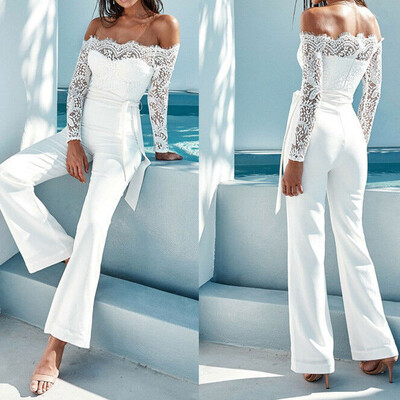 

Women Playsuit Party Jumpsuit Romper Long Trousers Pants Clubwear Lace Sleeve