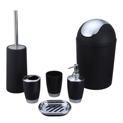 

Bathroom Set 6 Piece Accessory Bin Soap Dish Dispenser Tumbler Toothbrush Holder