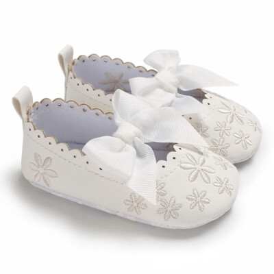 

Baby summer toddler shoes cute bow embroidery sweet princess PU newborn shoes for 0-18M