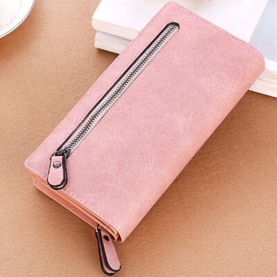 

Chic Lady Solid Color Faux Leather Zip Purse Cards Phone Pouch Clutches Handbag