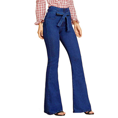 

〖Follure〗Fashion Womens Large Size Lacing Jeans High Waist Stretch Slim Sexy Flare Pants