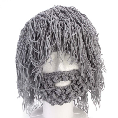 

New Beard Wig Hat Hobo Skull Shape Handmade Knit Wool Cap Men Women Winter Warm Beanies Halloween Gift Funny Mask