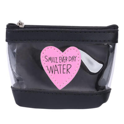 

Leather Short Clutch Women Money Coin Purse Clear Heart Decor PVC Wallet