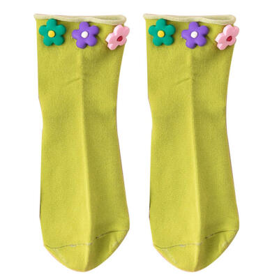 

Fashion Women Colorful Flower Curl Edge Breathable Cotton Over Ankle Short Socks