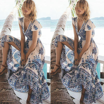 

Women Summer Boho Long Maxi Evening Party Cocktail Dress Beach Dresses Sundress