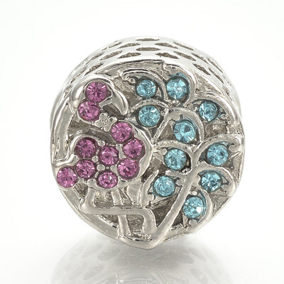 

Alloy Rhinestone European Beads Large Hole Beads Column Platinum Aquamarine 12x10mm Hole 5mm