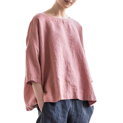 

Womens Casual O Neck Half Sleeve Solid Cotton & Linen Loose Pullover Fashion T-Shirt