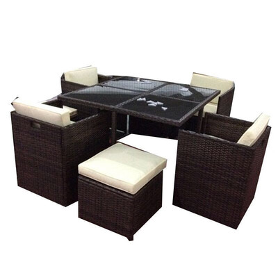 

9 pcs Cushioned Rattan Sofa Table