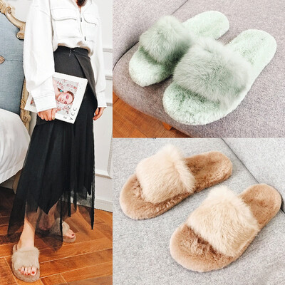 

Rex rabbit fur slippers female fur towing new