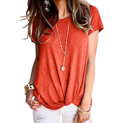 

Nomeni Women Casual Knot Short Sleeve Round Neck Tunic T-Shirt Tops Blouse