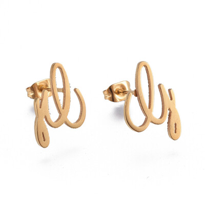 

304 Stainless Steel Stud Earrings Golden 13x11x1mm Pin 08mm