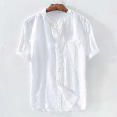 

Toponeto Mens Baggy Cotton Linen Solid Color Short Sleeve Retro T Shirts Tops Blouse