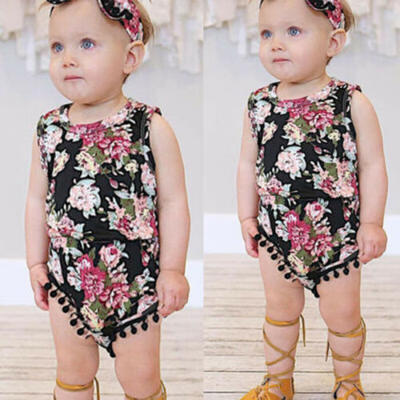 

US Infant Baby Girls Romper Floral Bodysuit Sunsuit Headband Clothes Outfits