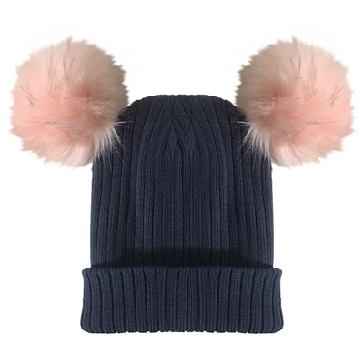 

Tailored Double Ball Childrens Wool Hat Twist Wool Ball Baby Knitted Cap Elasticity
