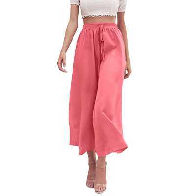 

Tailored Women Summer Soft Chiffon Elastic High Waist Solid Wide Leg Loose Long Pants