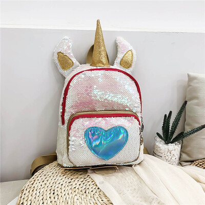 

Fashion Mini Unicorn Girl Cute Bags Personality Sequins Shoulder Bag Student Travel Backpack