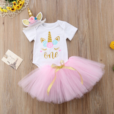 

Newborn Infant Baby Girls Unicorn Romper Tutu Skirt Dress Headband Outfit Set