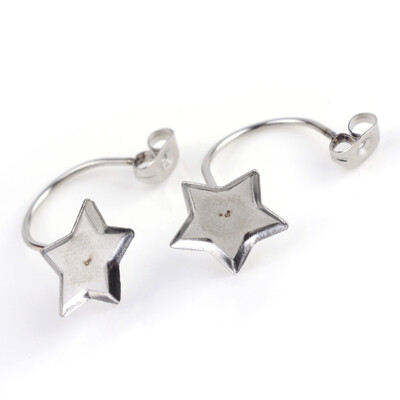 

304 Stainless Steel Ear Nut Earring Backs with Star Trays Stainless Steel Color Tray 8x95mm 25x12mm Hole 1mm