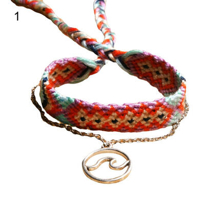 

2PcsSet Boho Women OM Wave Charm Colorful Handwoven Bracelet Anklet Jewelry