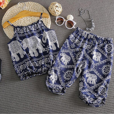 

New 2017 Cute Little Baby Kids Girls Elephant Vest TopsLong Pants Summer Clothes Set