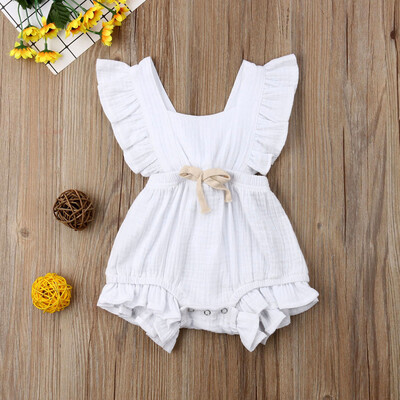 

Newborn Infant Baby Girls Color Solid Ruffles Backcross Romper Bodysuit Outfits