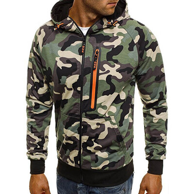 

Mens Camouflage Sweatshirt Pullover Zip Up Casual Hoodie Sport Gym Jacket Coat