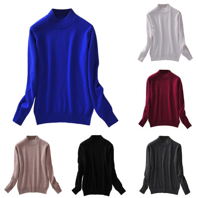 

Winter Fashion Women Solid Color Sweater High Neck Long Sleeve Jumper Knitwear