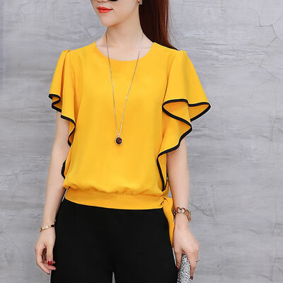 

Women Summer tee shirt tshirt outwear Loose Simple Solid Color t-Shirt Casual Seven Points Wide-Leg Pants Two-Piece