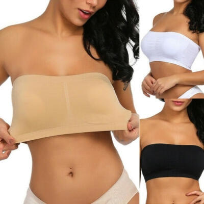 

Double Layers Plus Size Strapless Bra Bandeau Tube Removable Padded Top Stretchy