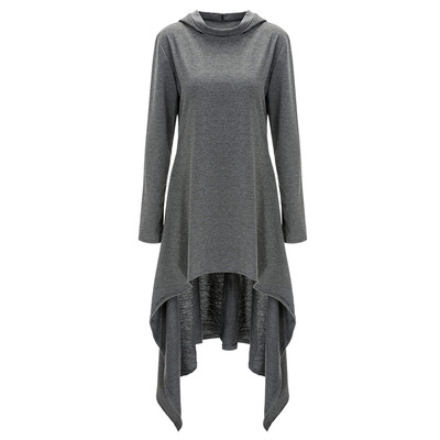 

High Low Hooded Dress with Long Sleeves