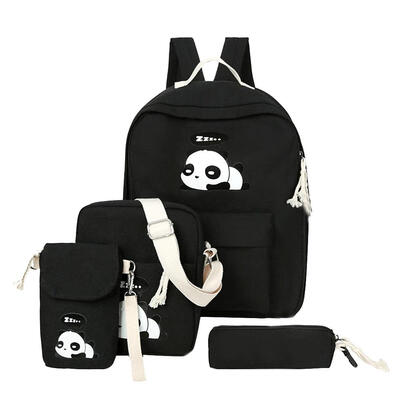 

4pcsSet Cute Women Girls Panda Print Backpacks Canvas Shoulder Schoolbags